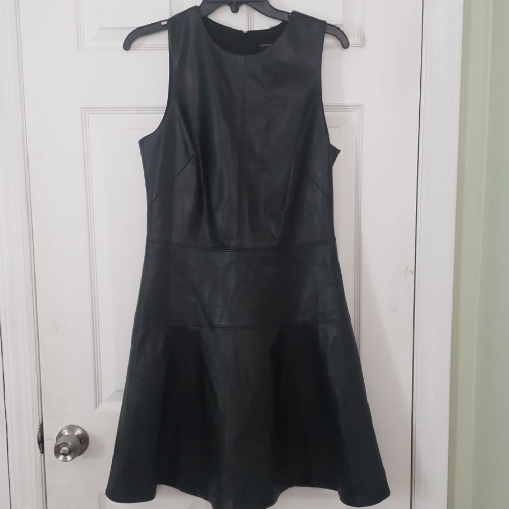 Faux leather black a line dress
